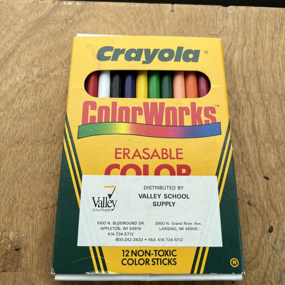 Vintage 1988 Crayola Color Works Box of Erasable Color Sticks
